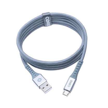 A 1.5-meter gray micro USB cable with a USB connector on one end and a micro USB connector on the other end, branded with the name 'Core'.