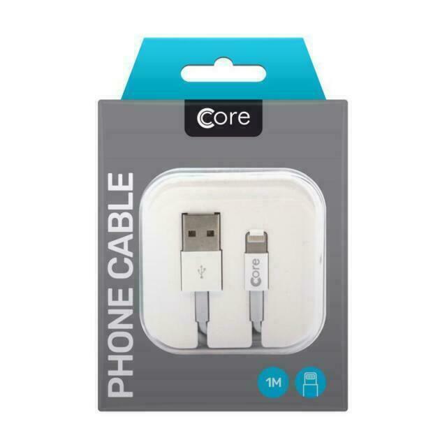 Core 1 Metre Fast Charging iPhone Cable with box displayed over a white background