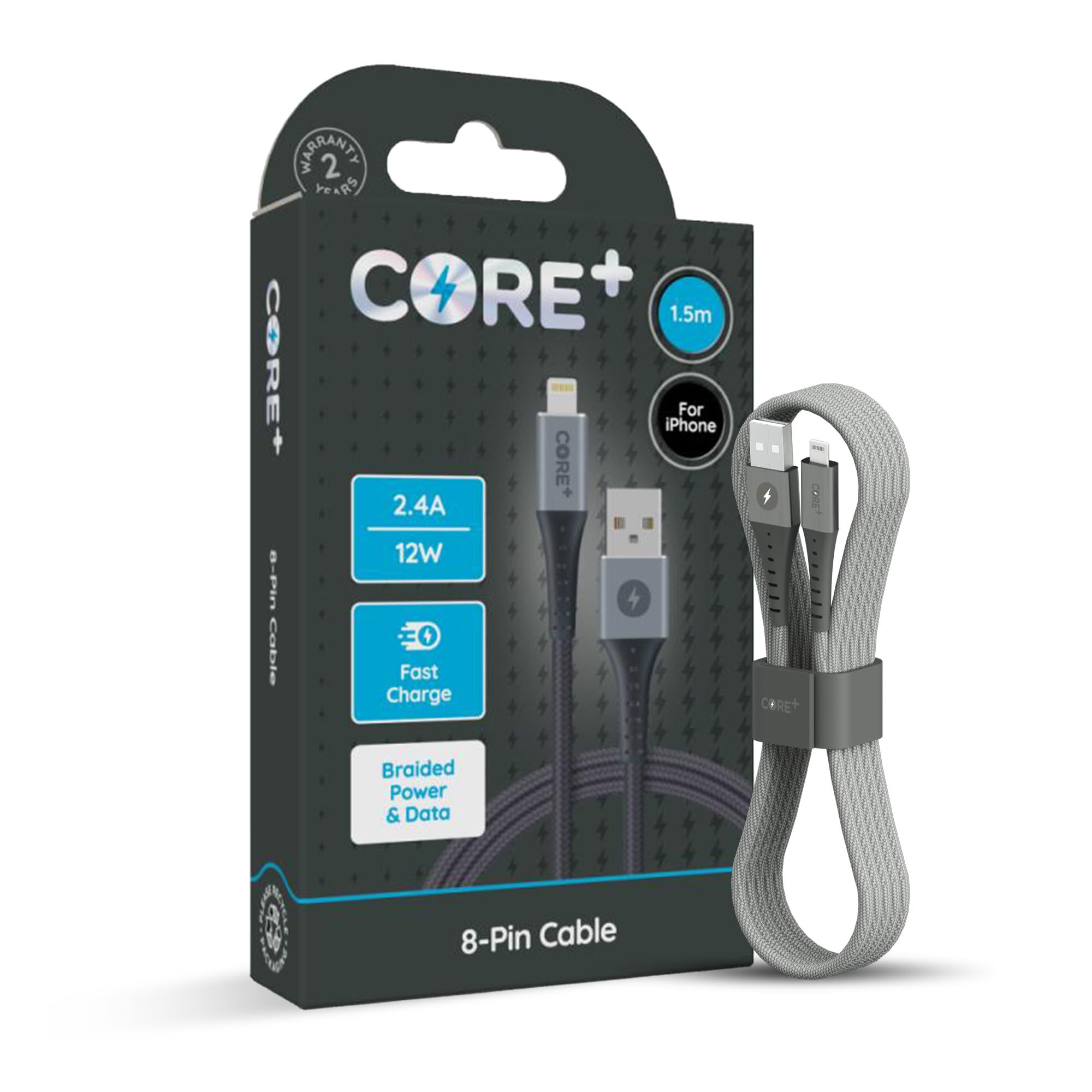 Core Braided Grey 1.5 Metre Charging Cable
