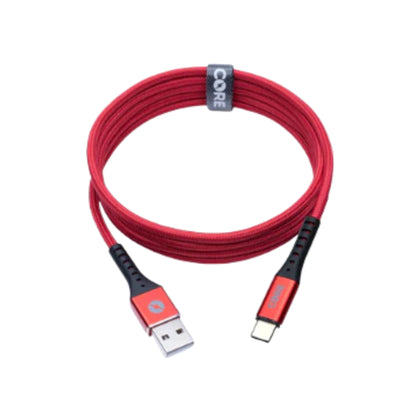 A red-colored Core Type C cable with a USB connector on one end and a Type-C connector on the other, branded with the CORE logo.