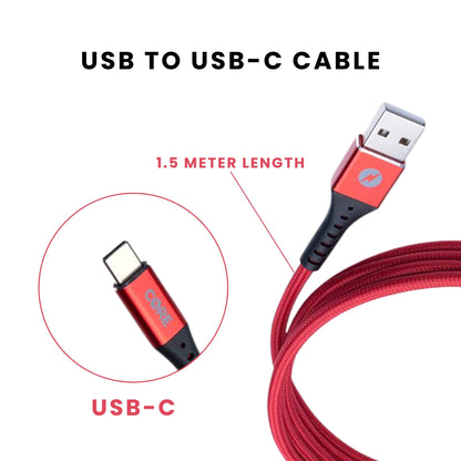 A red-colored Core Type C cable with a USB connector on one end and a Type-C connector on the other, branded with the CORE logo.