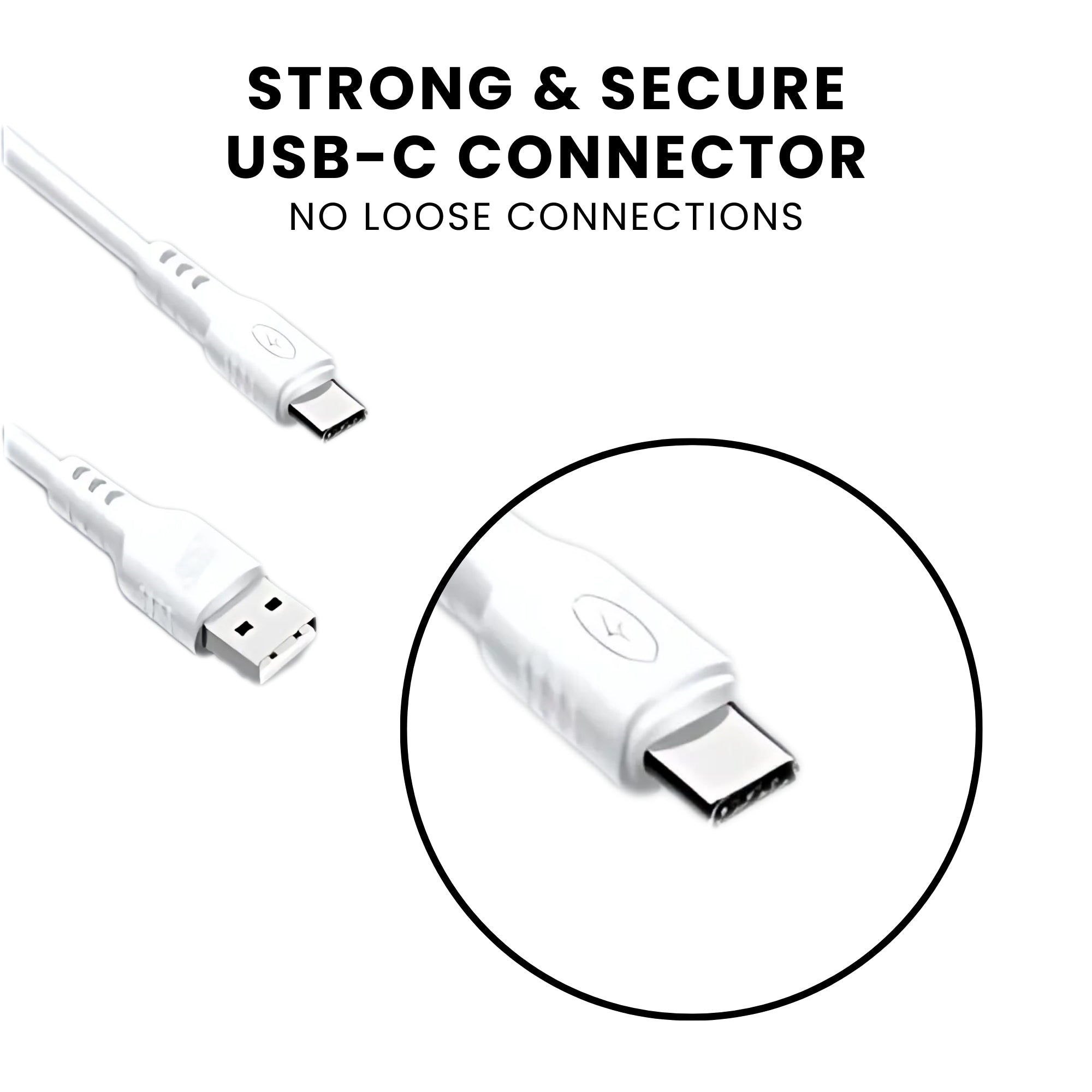 GKT Type C Cable in white color, featuring that the cable is strong and secure.