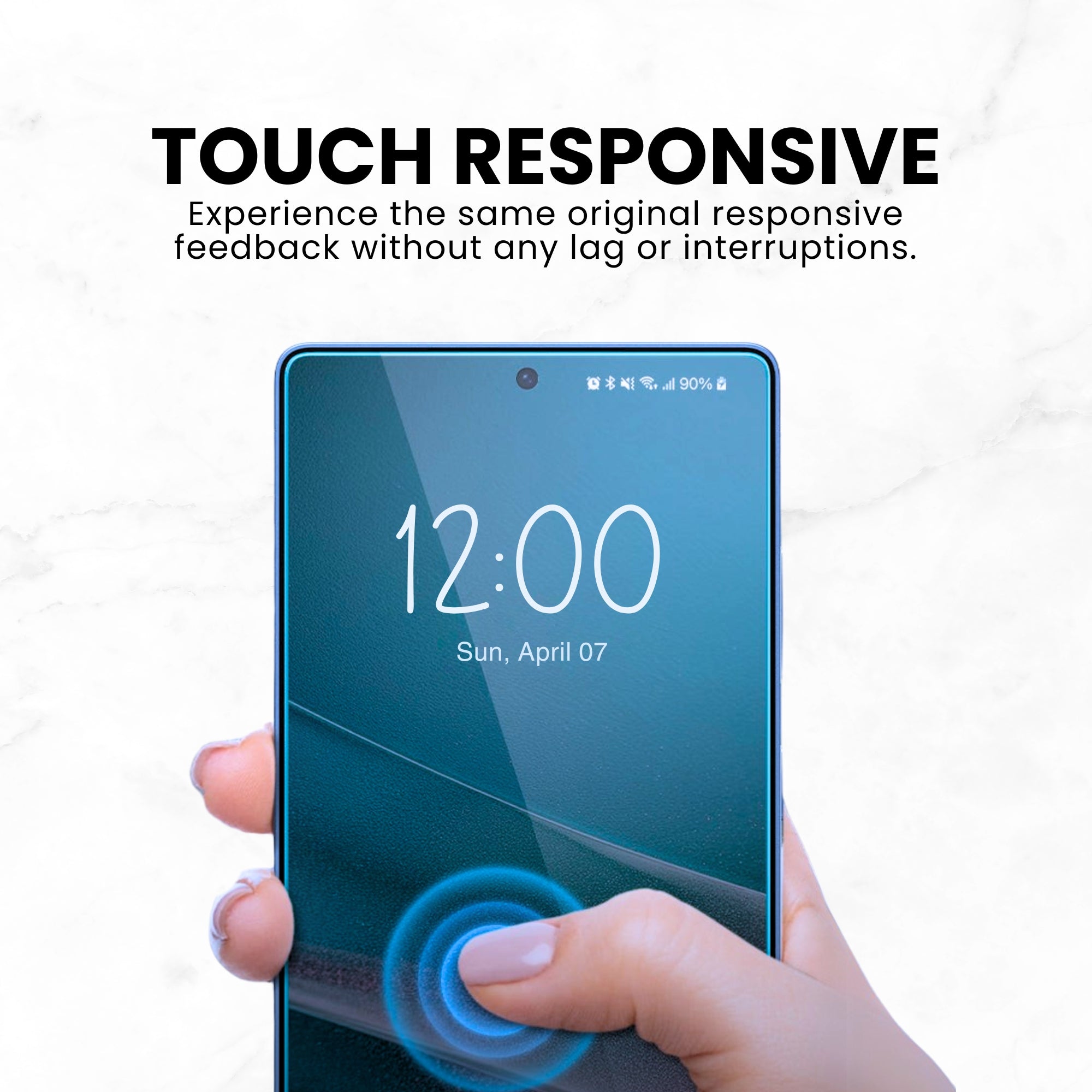 A clear glass screen protector for the Samsung Galaxy S series with amazing touch response displayed on a plain background.