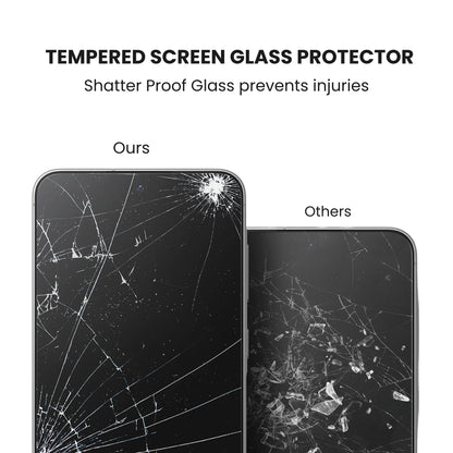 A glass screen protector for all Samsung A Series smartphones with shatterproof screen, displayed on a plain background.