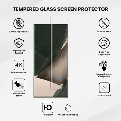 A clear glass screen protector for the Samsung Note series displayed on a plain background.