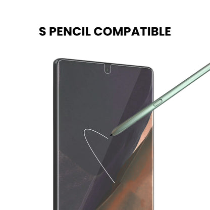 A clear glass screen protector for the Samsung Note series displayed on a plain background.