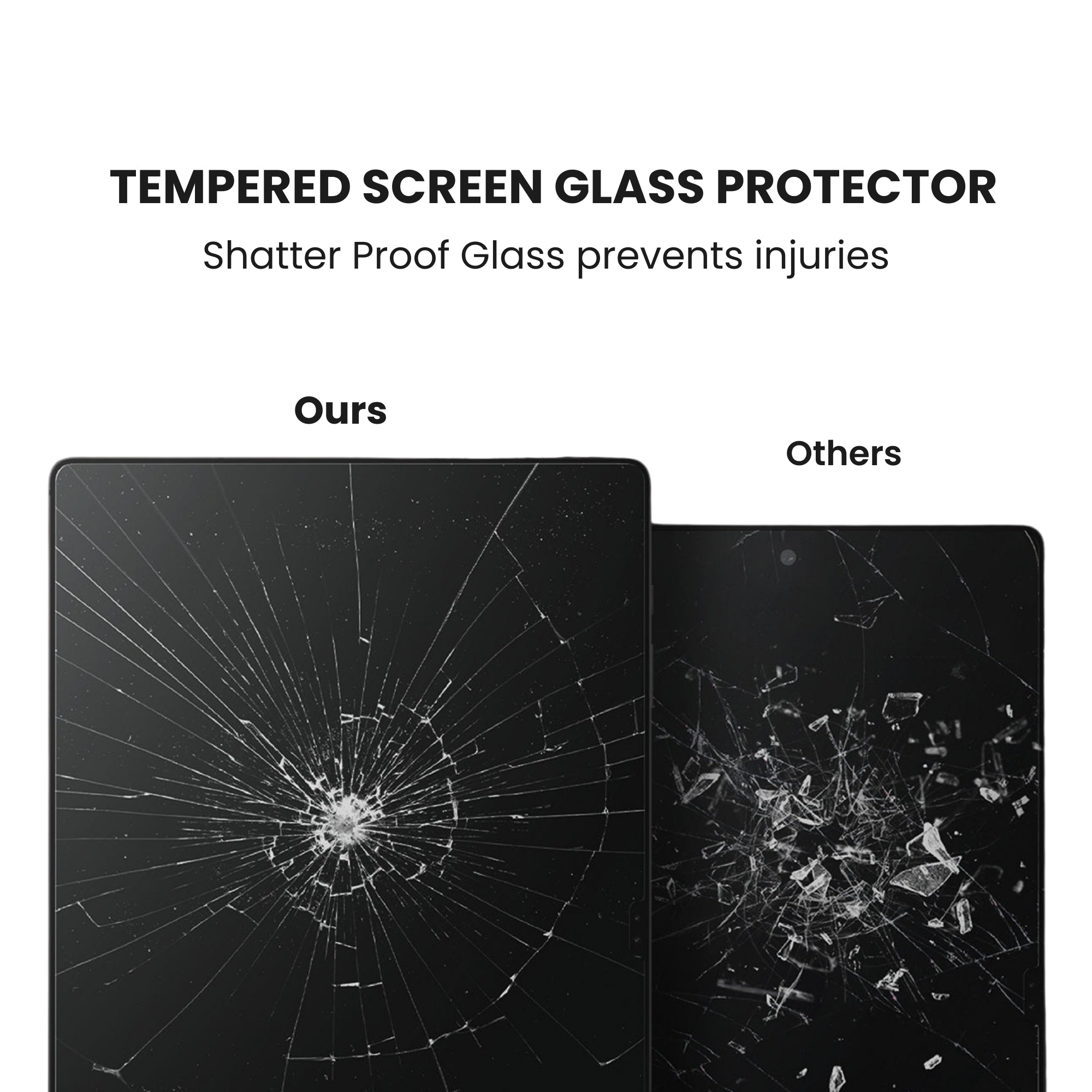 A tempered glass screen protector for Samsung tablet with shatterproof glass displayed over a plain background.