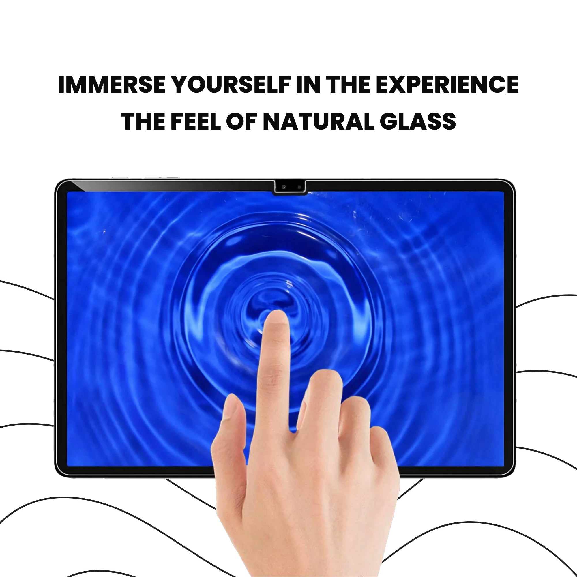 A tempered glass screen protector for Samsung tablet displayed over a plain background.