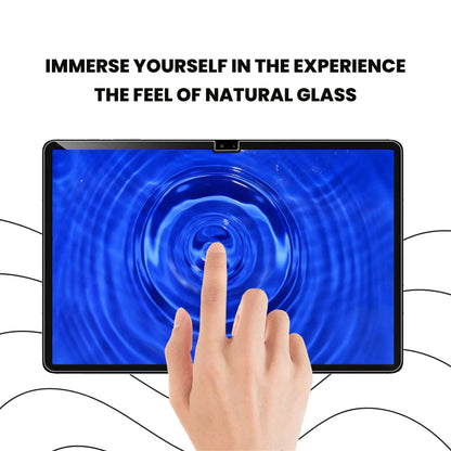 A tempered glass screen protector for Samsung tablet displayed over a plain background.
