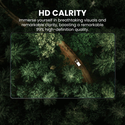 A tempered glass screen protector for Samsung tablet with HD screen clarity displayed over a plain background.