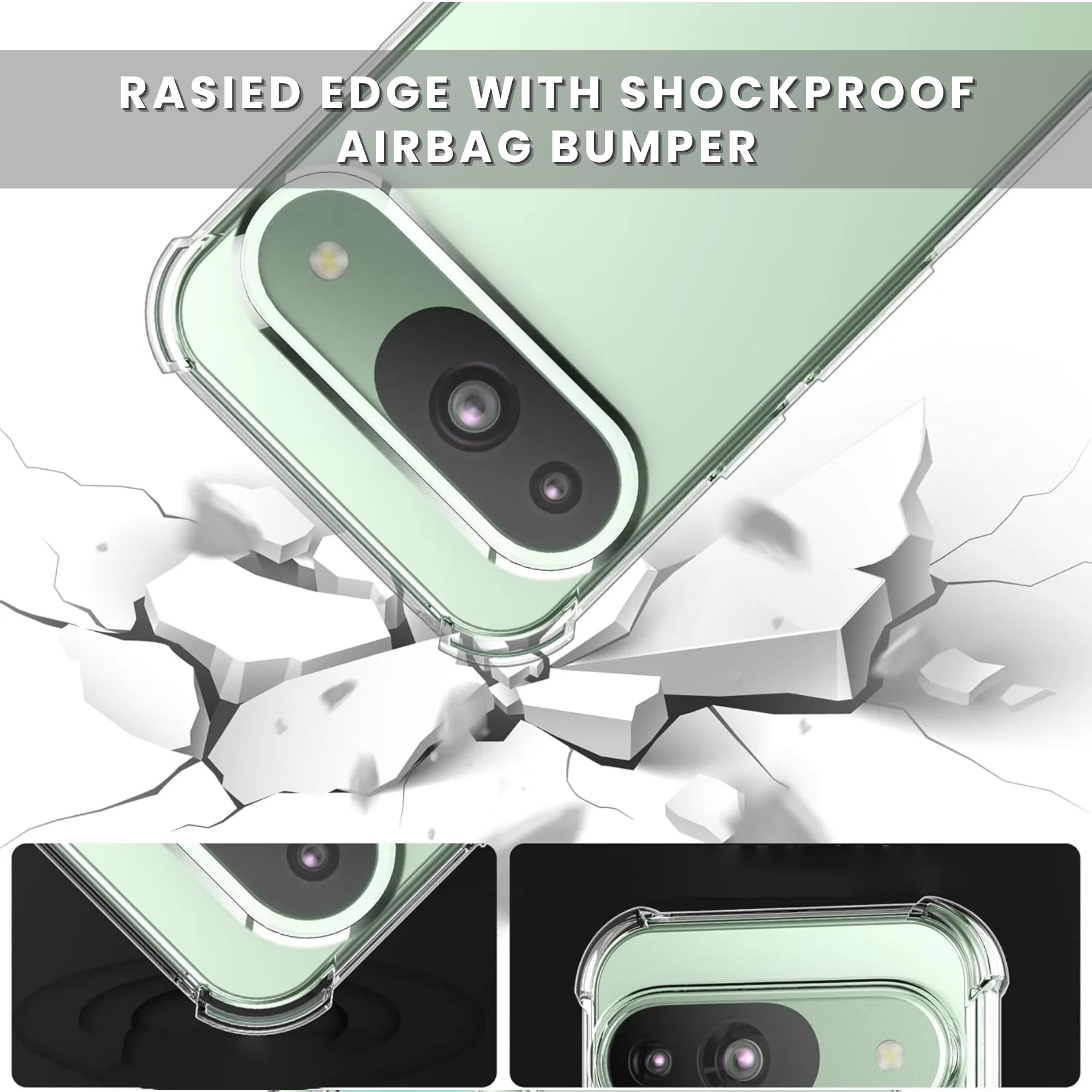 A clear phone case with a camera cutout on the back, designed for Google Pixel smartphones.