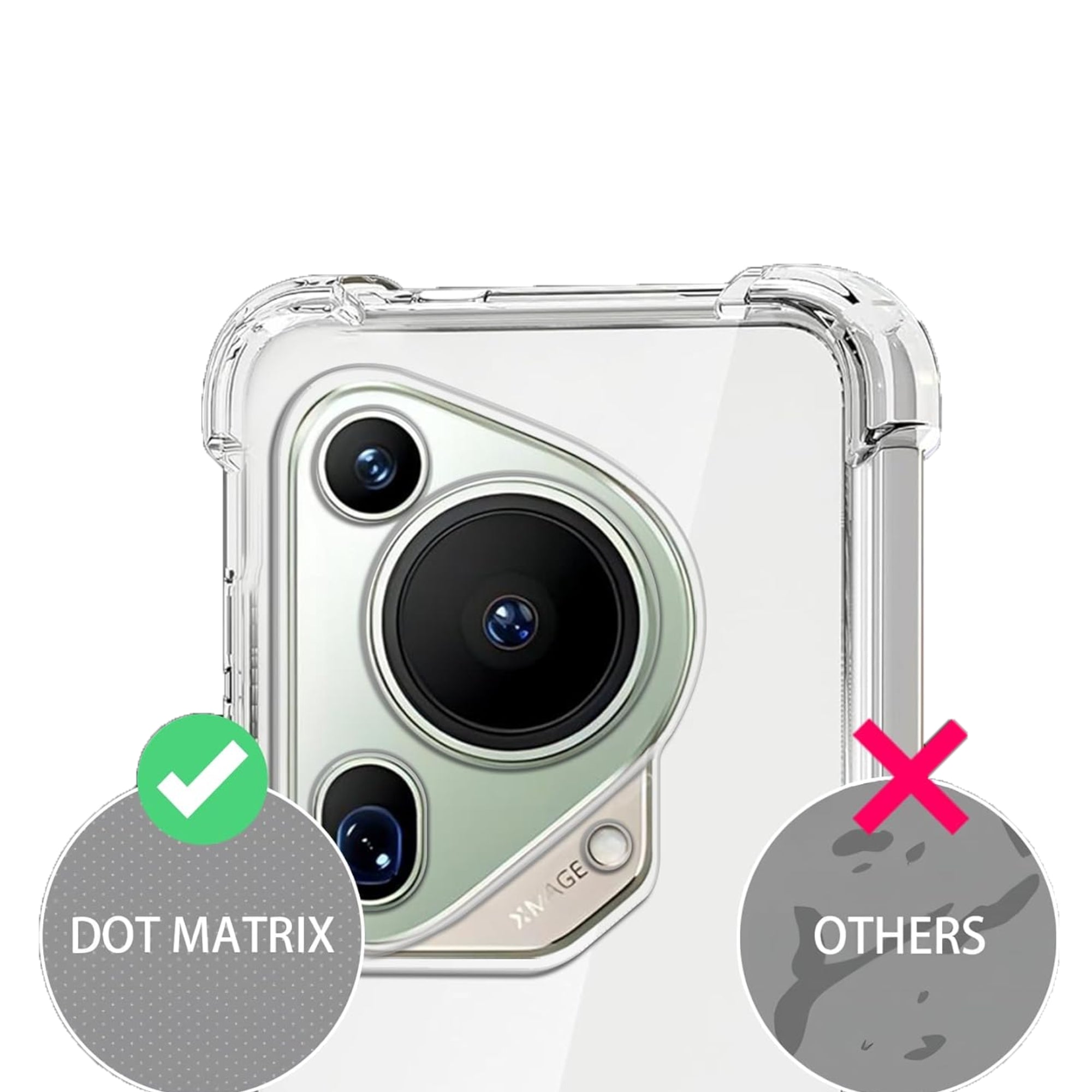 A clear protective case for a Huawei smartphone, showing the back and side view with raised bezels for screen and camera protection.