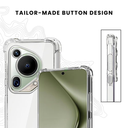 A clear protective case for a Huawei smartphone, showing the back and side view with raised bezels for screen and camera protection.