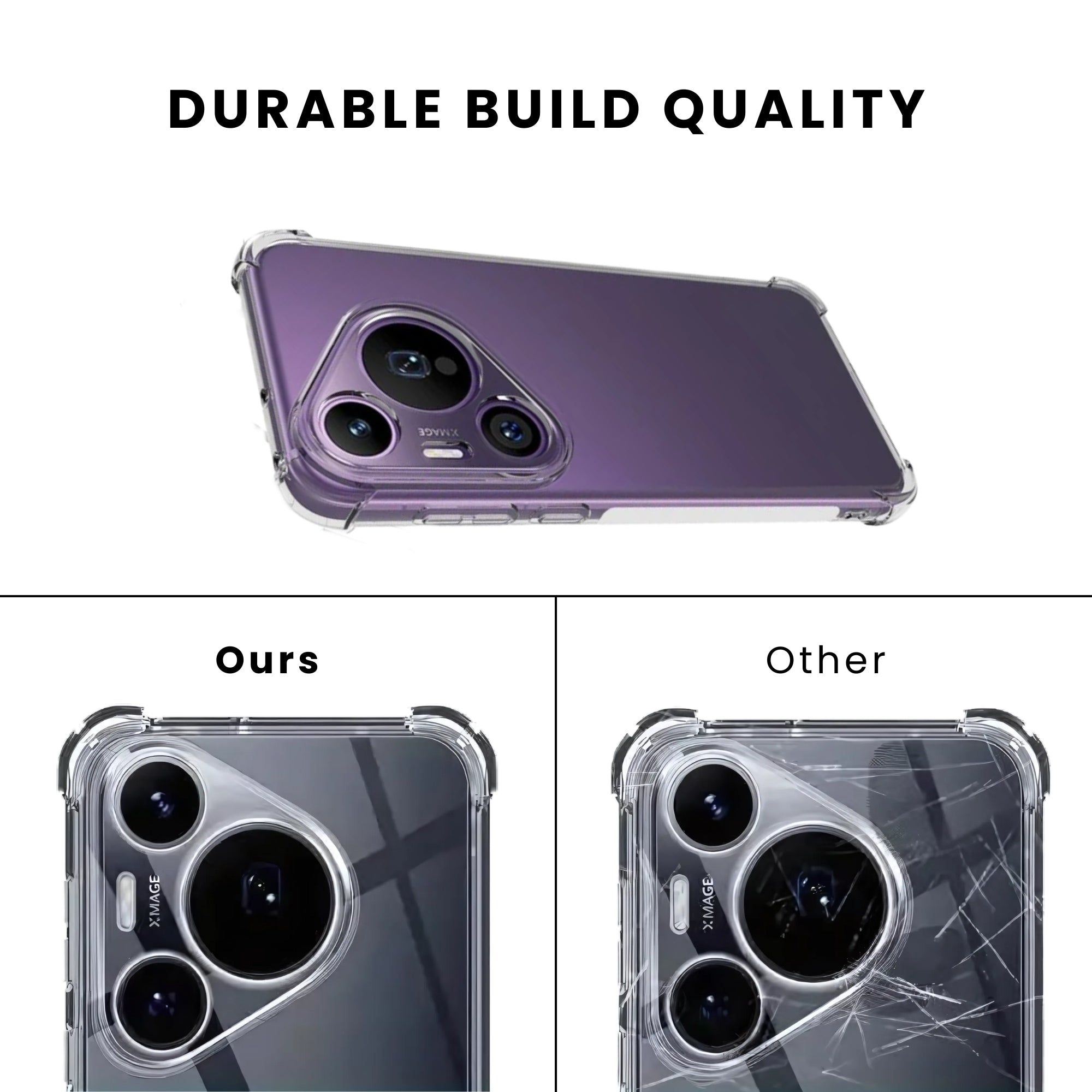 A clear protective case for a Huawei smartphone, showing the back and side view with raised bezels for screen and camera protection.