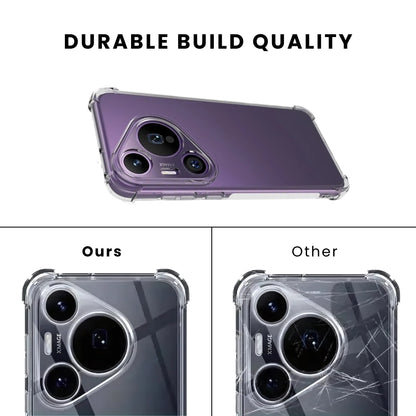 A clear protective case for a Huawei smartphone, showing the back and side view with raised bezels for screen and camera protection.