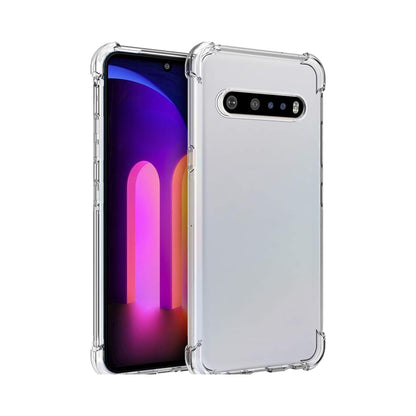 A clear protective case for LG smartphones, showing the phone's screen and camera without covering them, with a visible logo on the back.