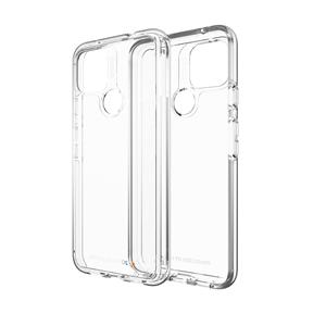 A clear Microsoft Gorilla anti-burst phone case with a hard bumper, showing the front and back view of the case with the phone's original design.
