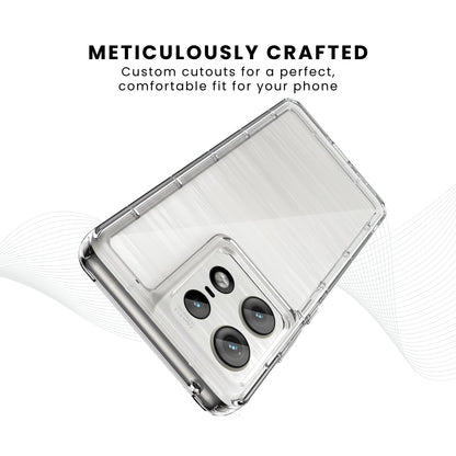 A clear plastic back cover case for a Motorola smartphone, showcasing the camera and cutouts for ports and buttons.