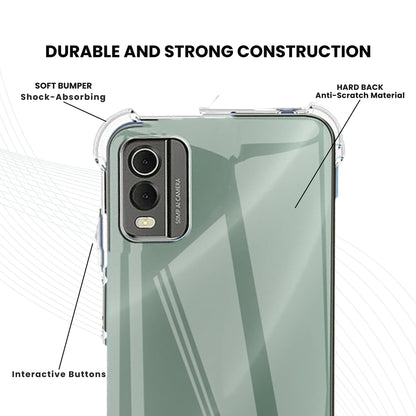 A clear Nokia phone case with a hard PC back, designed to protect the phone while maintaining visibility of the screen and ports.