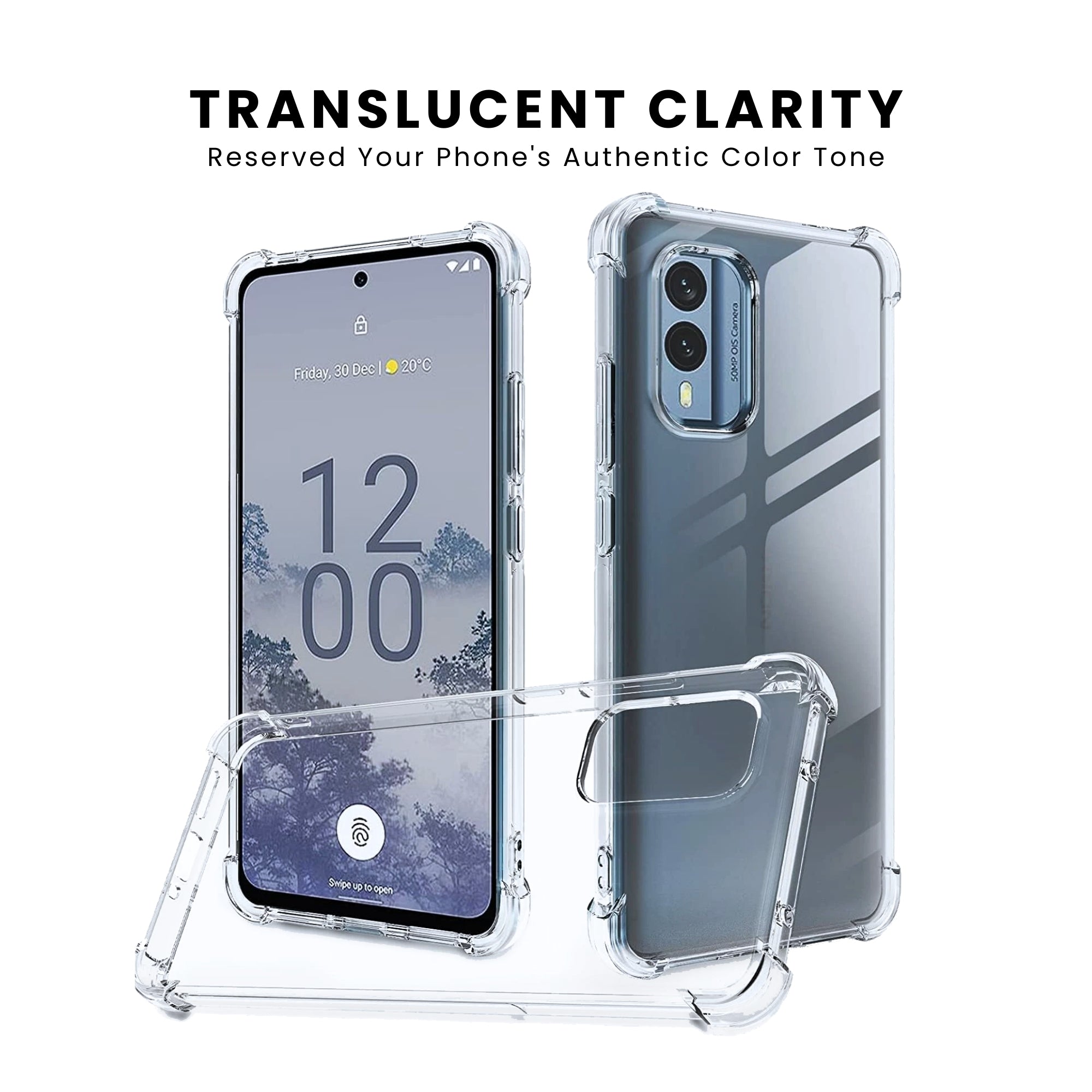 A clear Nokia phone case with a hard PC back, designed to protect the phone while maintaining visibility of the screen and ports.