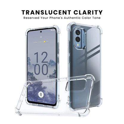A clear Nokia phone case with a hard PC back, designed to protect the phone while maintaining visibility of the screen and ports.