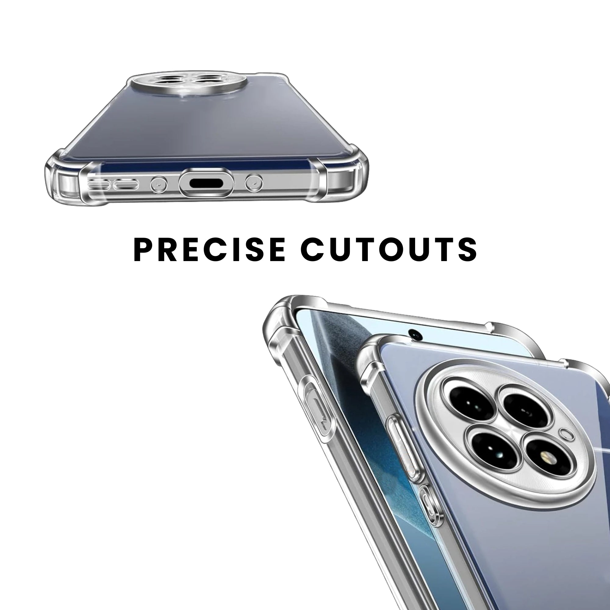 A clear, flexible and adaptable plastic back cover case for all OnePlus smartphones with a camera cutout on the top left.