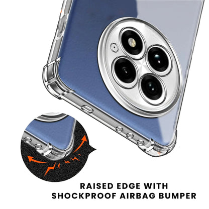 A clear, flexible and adaptable plastic back cover case for all OnePlus smartphones with a camera cutout on the top left showing raised shock-proof edges.