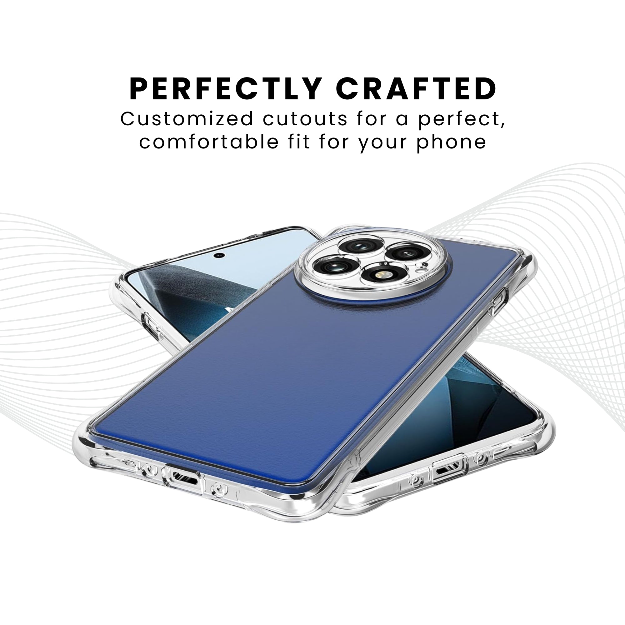 A clear, flexible and adaptable plastic back cover case for all OnePlus smartphones with a camera cutout on the top left.