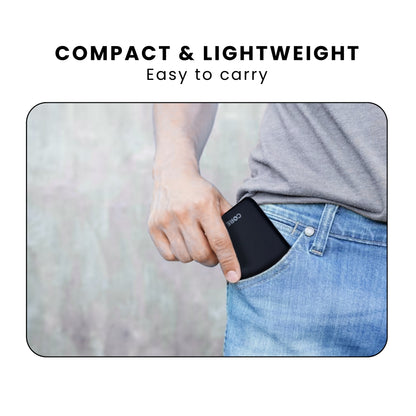 A CORE 8000 mAh power bank in black color, with compact size and lightweight to carry anywhere.