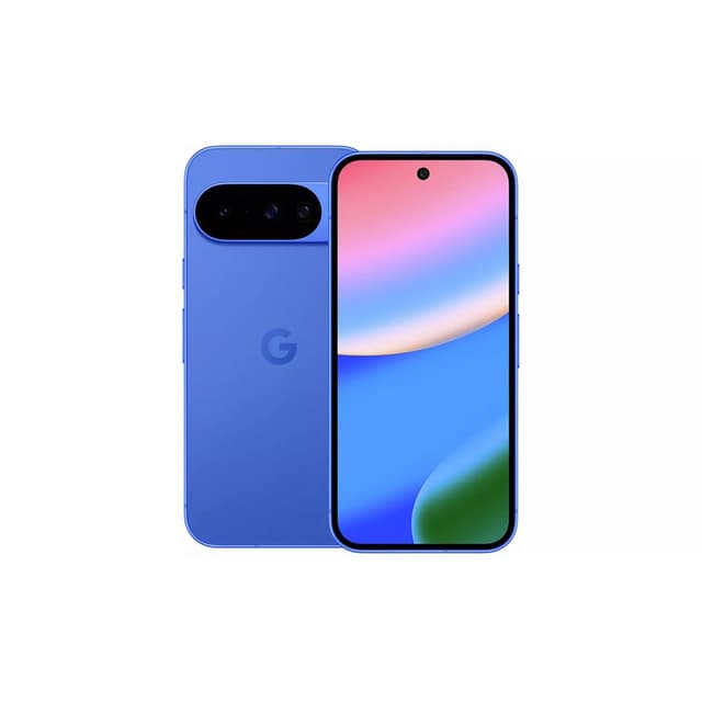 A Google Pixel 10 Refurbished Phone in Blue, on a white background.