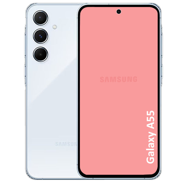 A Samsung Galaxy A55 Refurbished Phone in White, displayed over a white background.