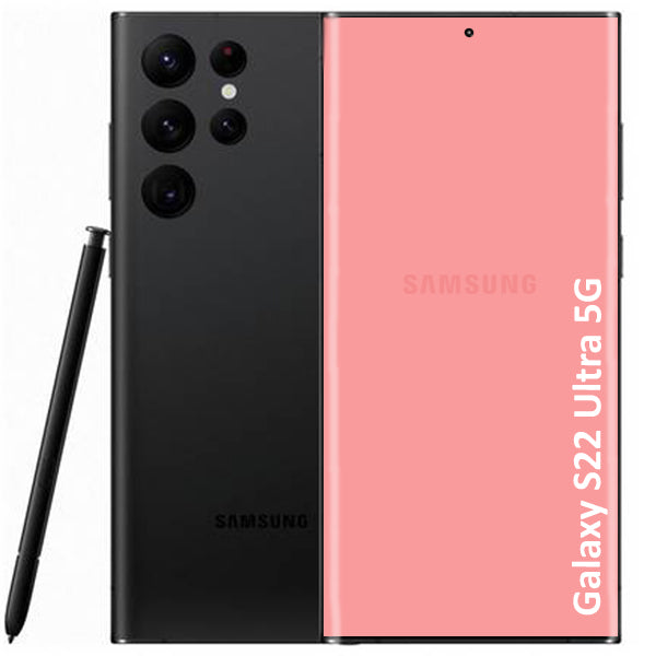 A Refurbished Samsung Galaxy S22 Ultra smartphone in black color, displaying its rear camera array and the Galaxy brand logo.