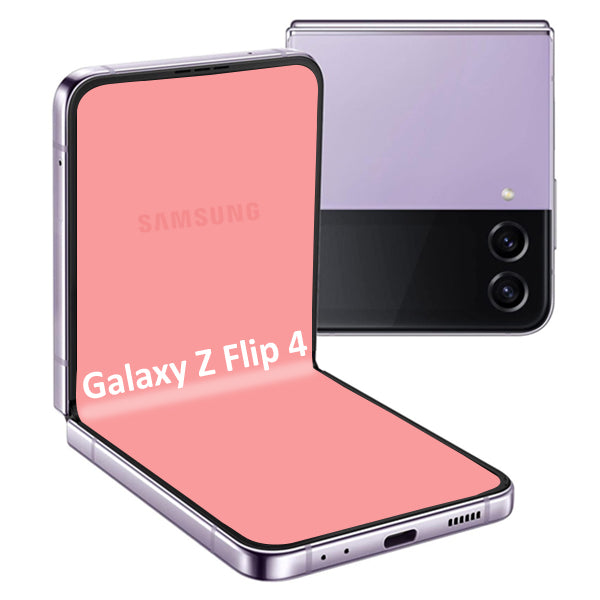 A Refurbished Samsung Galaxy Z Flip 4 phone on a white background.