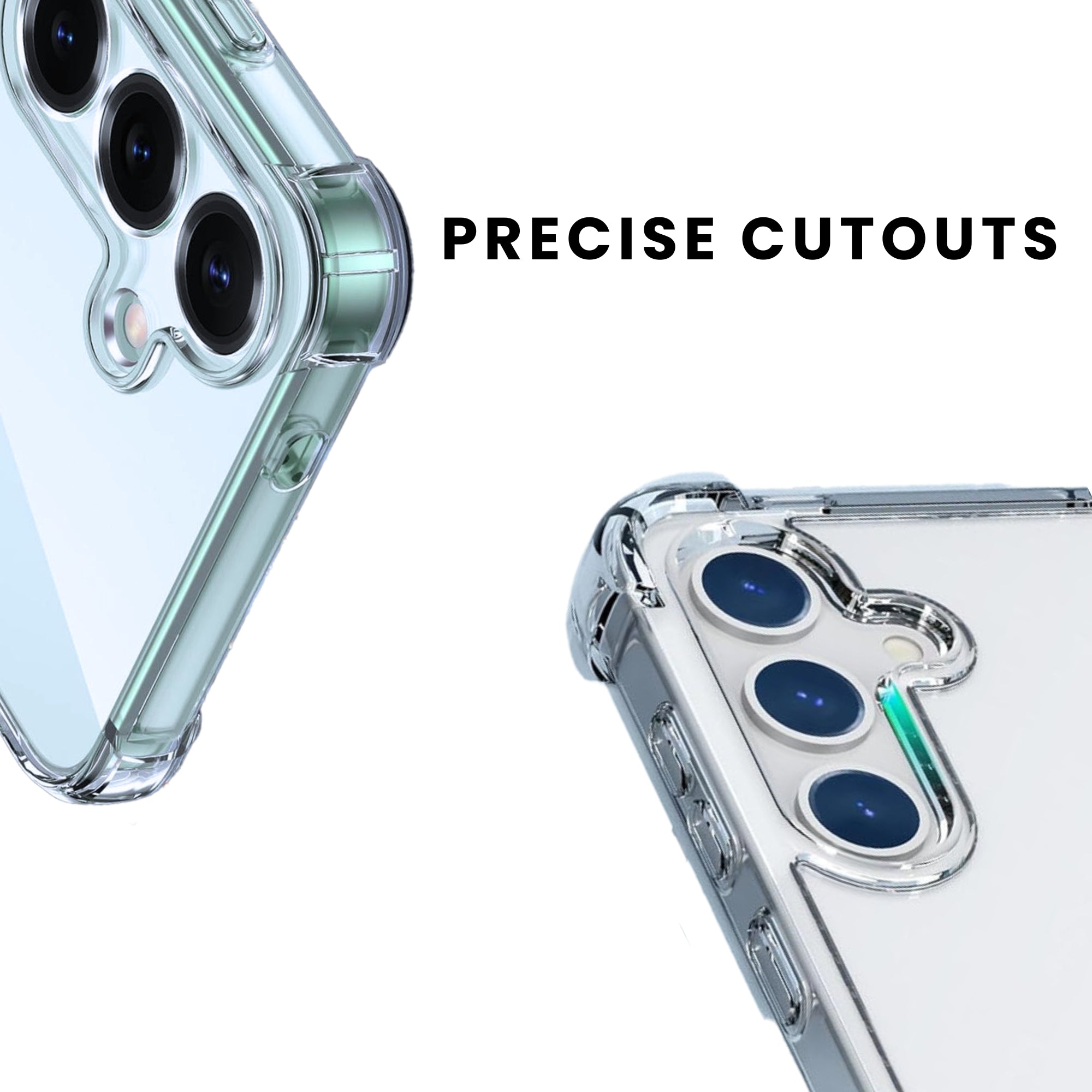 A clear protective phone case for the Galaxy series, showing the back, with raised bezels around the camera.