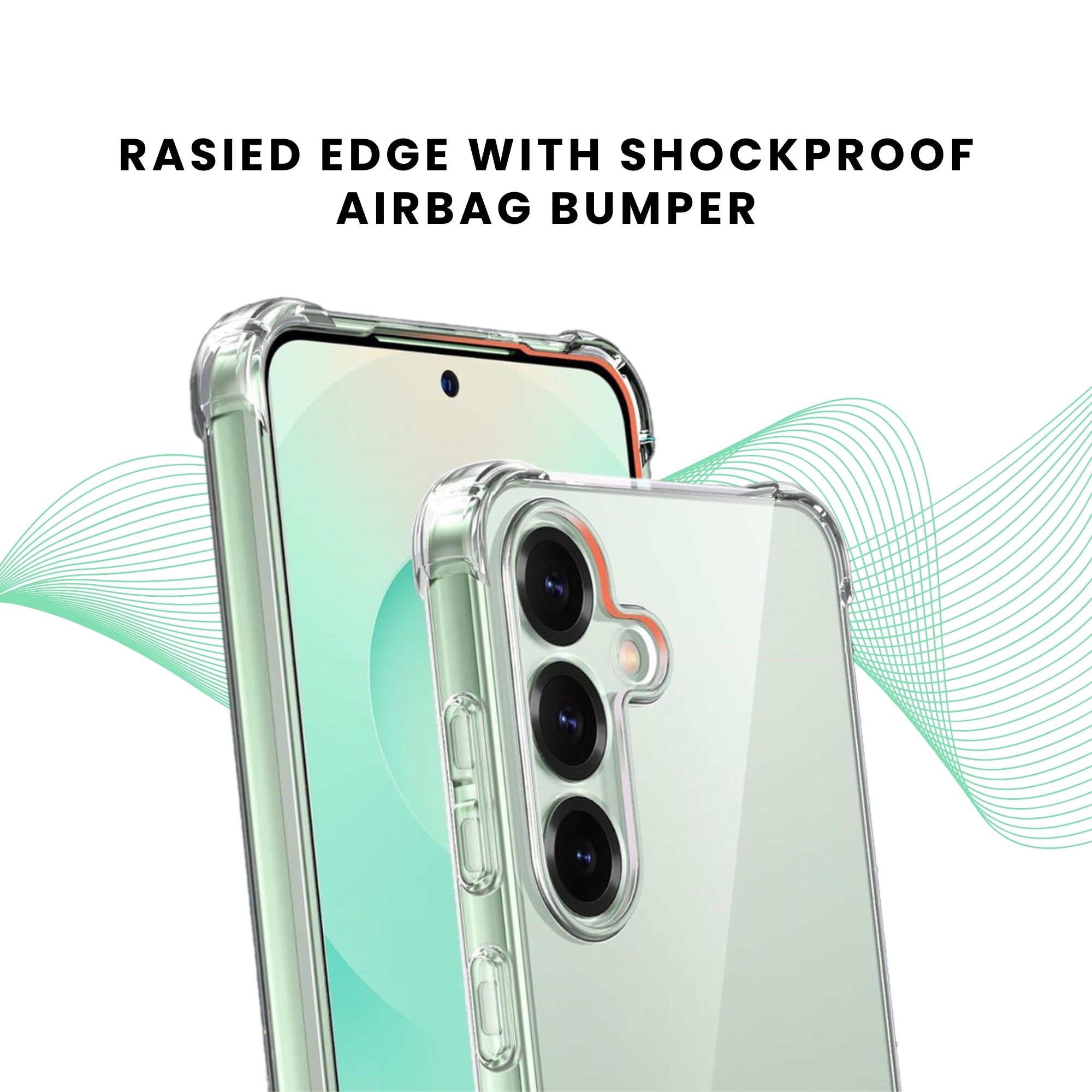 A clear protective phone case for the Galaxy series, showing the front and back, with raised bezels around the camera and screen.