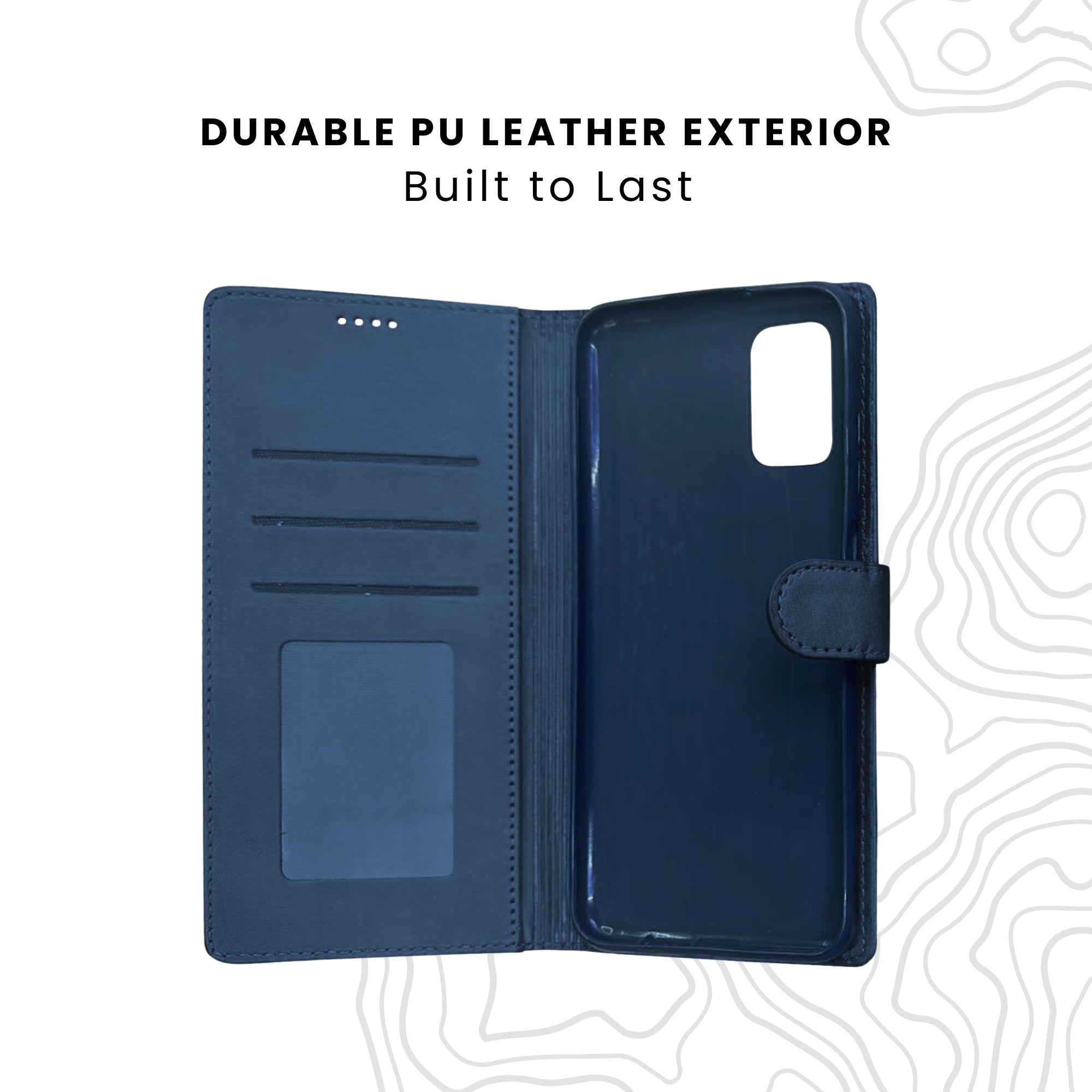 A blue PU leather wallet case for the Galaxy Series with a textured design, featuring a front flap and cards slot.