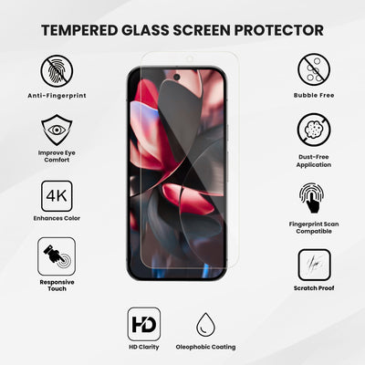 A clear tempered glass screen protector for all Google Pixel smartphone models.
