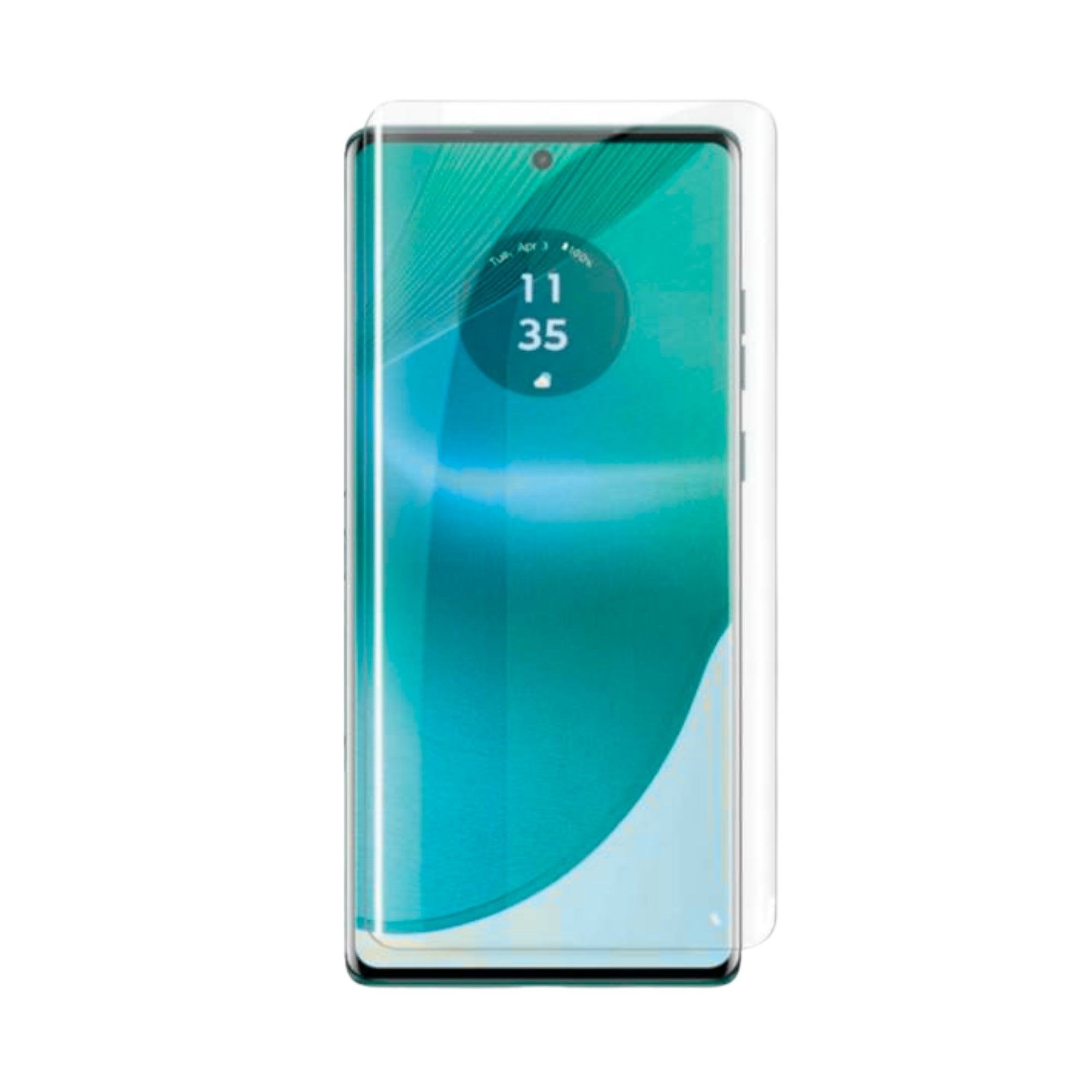 A clear tempered glass screen protector for all Motorola smartphones, showing the screen with clear visibility.