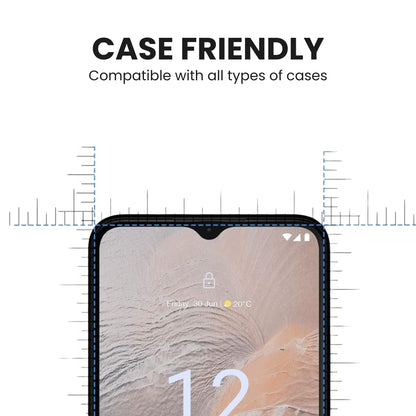 A clear tempered glass screen protector for all Nokia smartphone models indicating that the protector is case friendly.