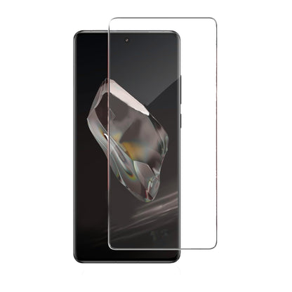 A clear tempered glass screen protector for all OnePlus smartphones, displayed over a white background.
