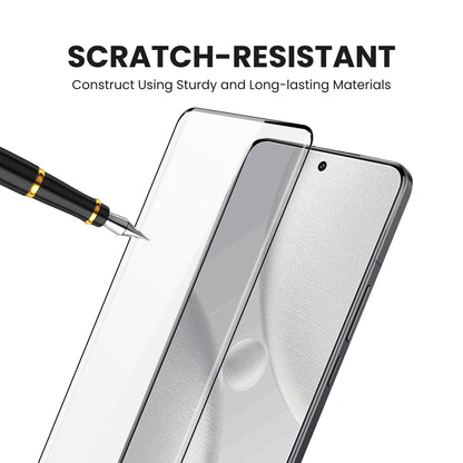 A clear tempered glass screen protector for all Xiaomi smartphones with scratch resistance feature, shown over a plain background.