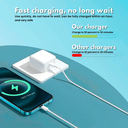 A Type C plug with British plug points and a USB Type C port on the front charging phone rapidly.