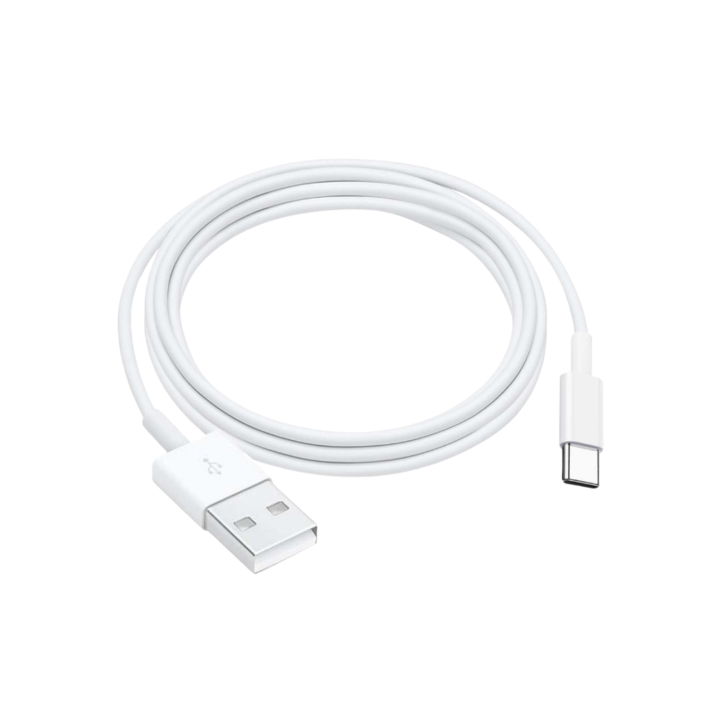 A white USB to Type-C cable against a plain background, with graphic elements indicating free shipping and 24-hour service.