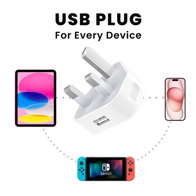 USB plug charger in white color for every device.