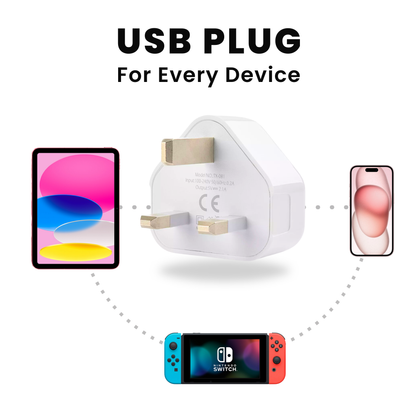 USB plug charger in white color for every device.