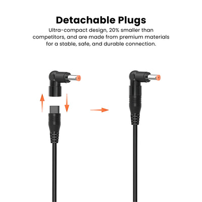 A black universal laptop charger detachable plug