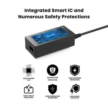 A black universal laptop charger.