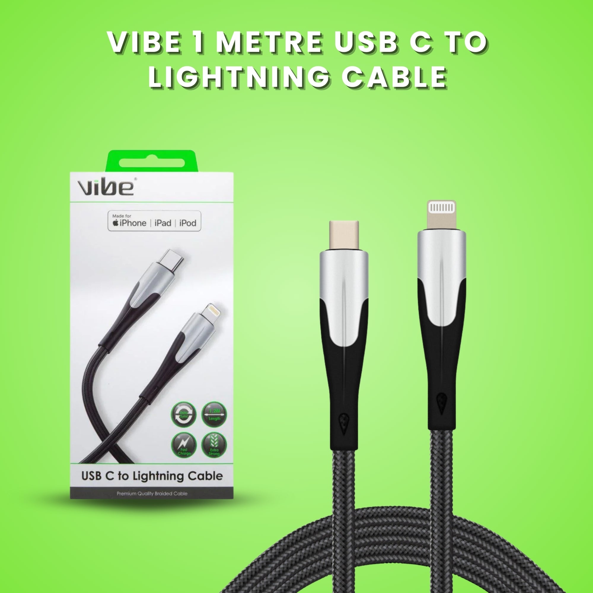 Vibe 1 Metre Fast Charging Type C To Lightning Cable or iPhone and iPads