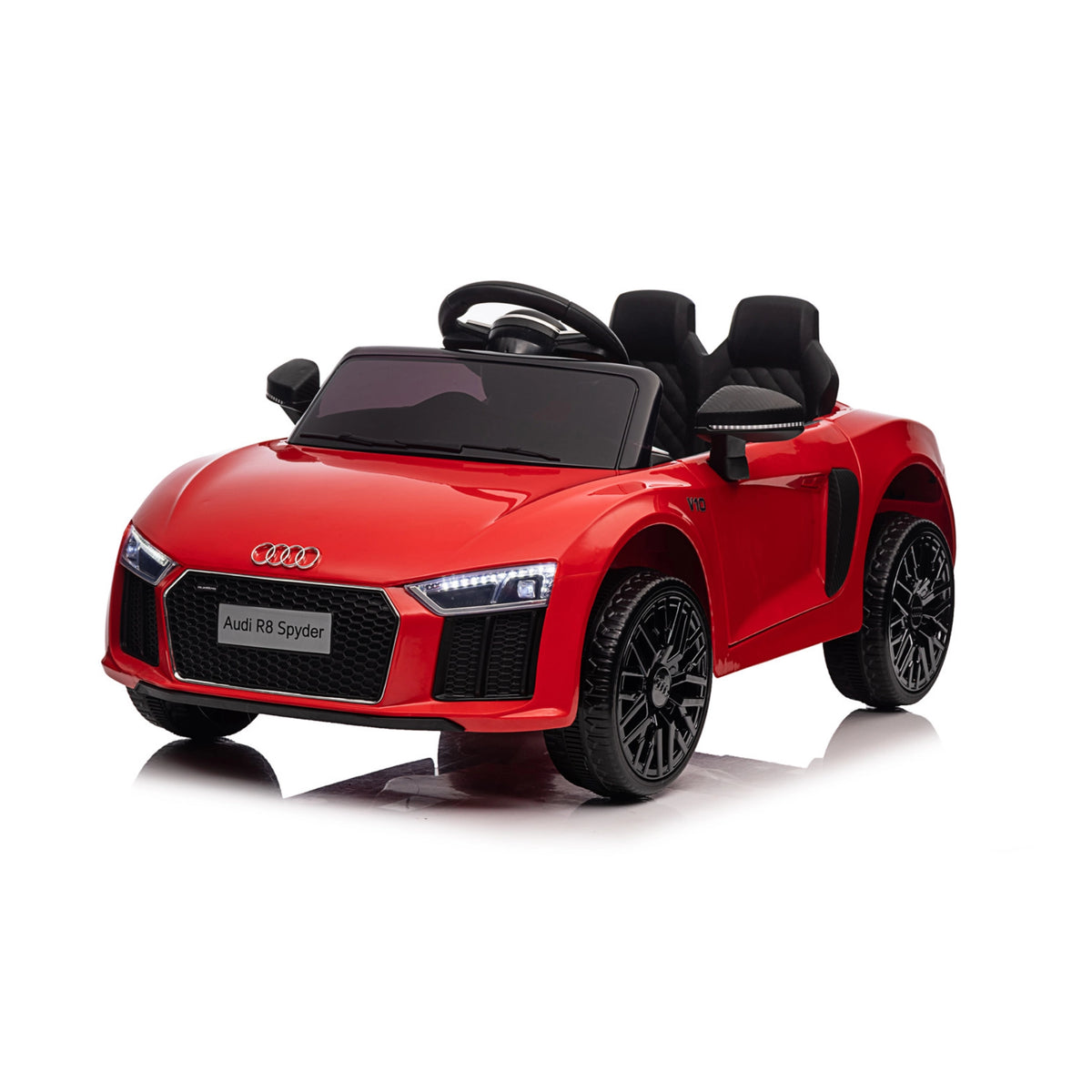 Red officially licensed Audi R8 Spyder SuperSport 12V kids electric ride-on car with black wheels and realistic Audi styling