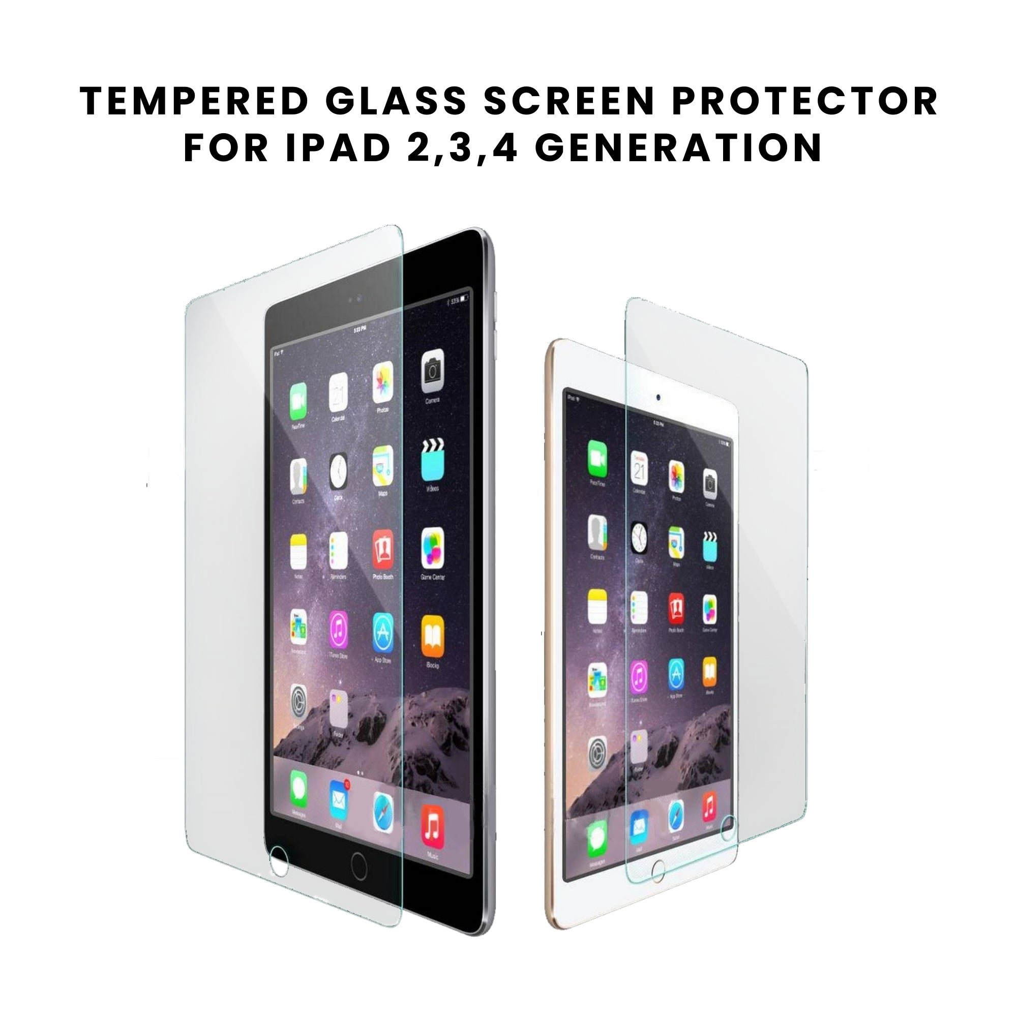 A clear screen protector for the iPad 2nd, 3rd & 4th Generation, displayed on a plain background.